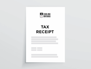 mock up of a page with curling ontario logo and says tax receipt