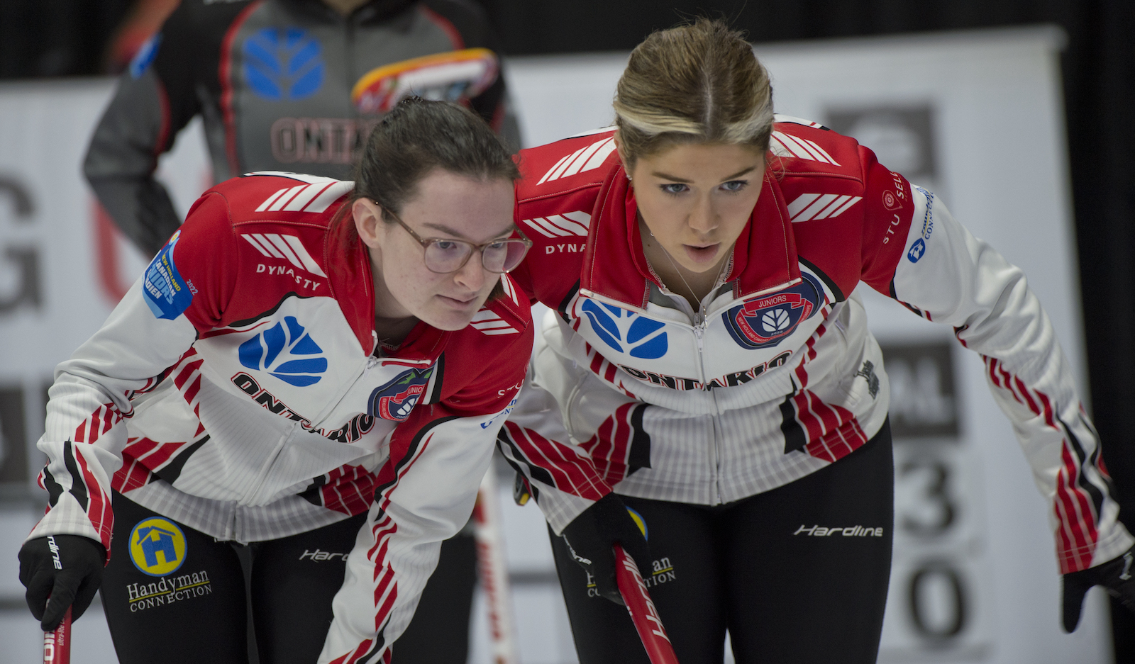 Team Ontario Skip and Vice discussing the best next show at a U20 event.